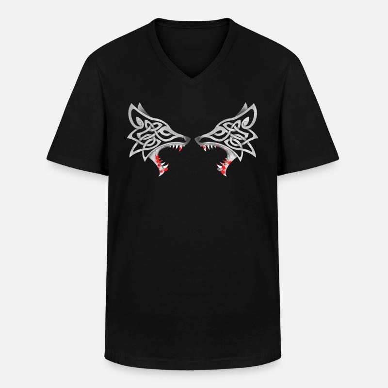 Blutiger Duo-Wolf - Männer-T-Shirt mit V-Ausschnitt - Schwarz