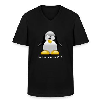 Tux Linux Penguin - Sudo rm -rf / - Funny - Männer-T-Shirt mit V-Ausschnitt - Schwarz - Vorne - AI Model Male 178 dark (178cm)