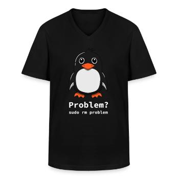Tux Linux Penguin | Problem? Sudo rm -rf / - - Männer-T-Shirt mit V-Ausschnitt - Schwarz - Vorne - AI Model Male 178 dark (178cm)