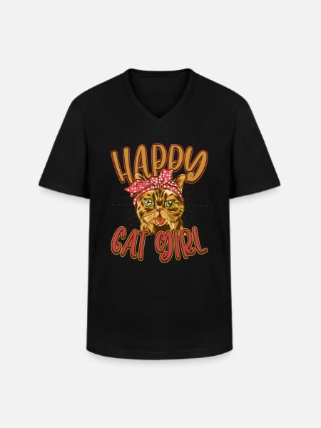 Chat chat heureux Chat Chaton - T-shirt col V Homme - noir