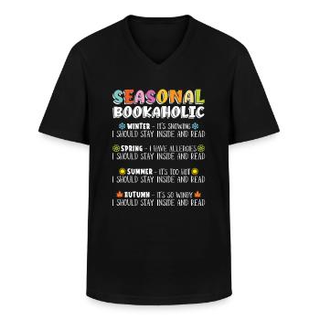 Bookaholic saisonnier pour les amateurs de livres - T-shirt col V Homme - noir - Devant - AI Model Male 178 dark (178cm)
