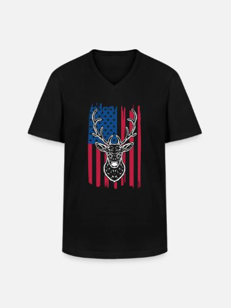Rotwild-jagd-amerikanische Flagge Für - Männer-T-Shirt mit V-Ausschnitt - Schwarz