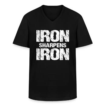 Iron Sharpens Iron Christian Workout Iron - Männer-T-Shirt mit V-Ausschnitt - Schwarz - Vorne - AI Model Male 178 dark (178cm)