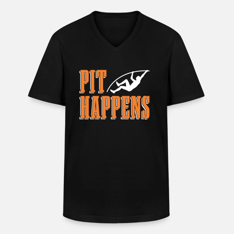 Pit Happens Stabhochsprung Stabspringen - Männer-T-Shirt mit V-Ausschnitt - Schwarz