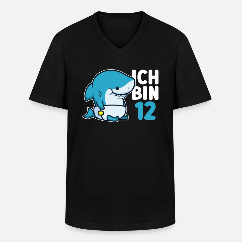 Ich Bin 12 - 12. Geburtstag Hai Haifisch - Männer-T-Shirt mit V-Ausschnitt - Schwarz