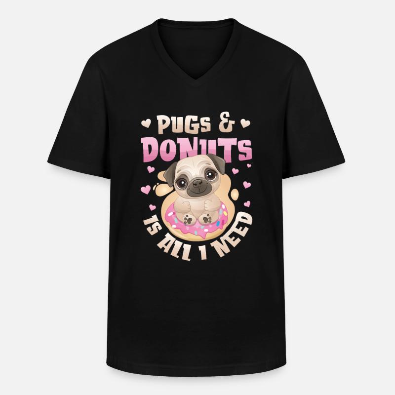 Mops Donut Lover Mädchen - Männer-T-Shirt mit V-Ausschnitt - Schwarz