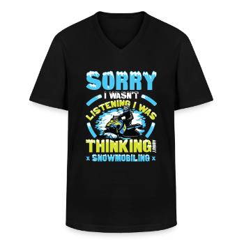 Penser à la motoneige - T-shirt col V Homme - noir - Devant - AI Model Male 178 dark (178cm)