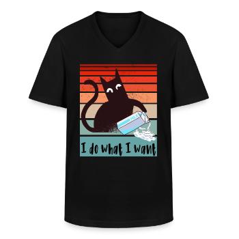 Ich mache was ich will. Lustige Katze Milchtüte - Männer-T-Shirt mit V-Ausschnitt - Schwarz - Vorne - AI Model Male 178 dark (178cm)