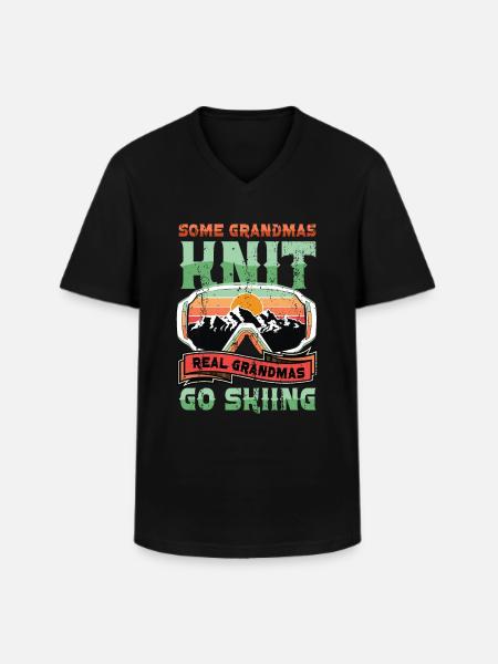 Real grandmas go skiing. - Men's V-Neck T-Shirt - black