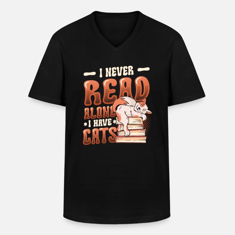 Bücherwurm Lesebücher, Katzen. - Männer-T-Shirt mit V-Ausschnitt - Schwarz