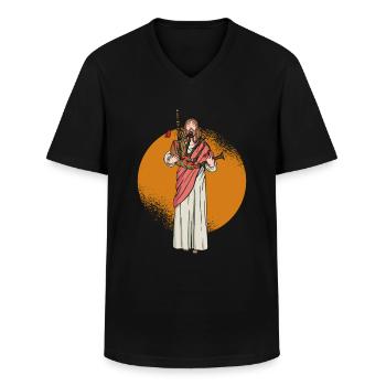 Jesus spielt Dudelsack - Schottische - Männer-T-Shirt mit V-Ausschnitt - Schwarz - Vorne - AI Model Male 178 dark (178cm)