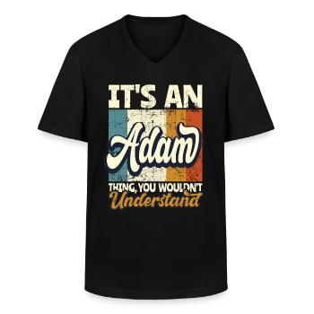 Nom Adam Cadeau Prénom Personnalisé - T-shirt col V Homme - noir - Devant - AI Model Male 178 dark (178cm)
