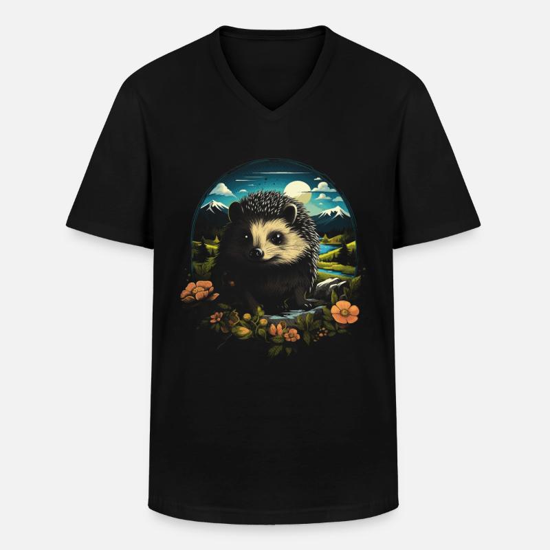 Igel Tier - Männer-T-Shirt mit V-Ausschnitt - Schwarz