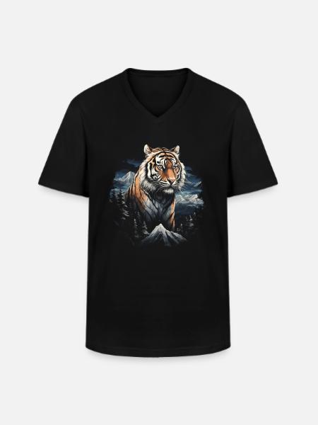 Tiger, Nature, Animals - Men's V-Neck T-Shirt - black