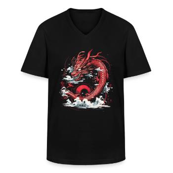 Japanese Tattoo China Mythology - Men's V-Neck T-Shirt - black - Front - AI Model Male 178 dark (178cm)