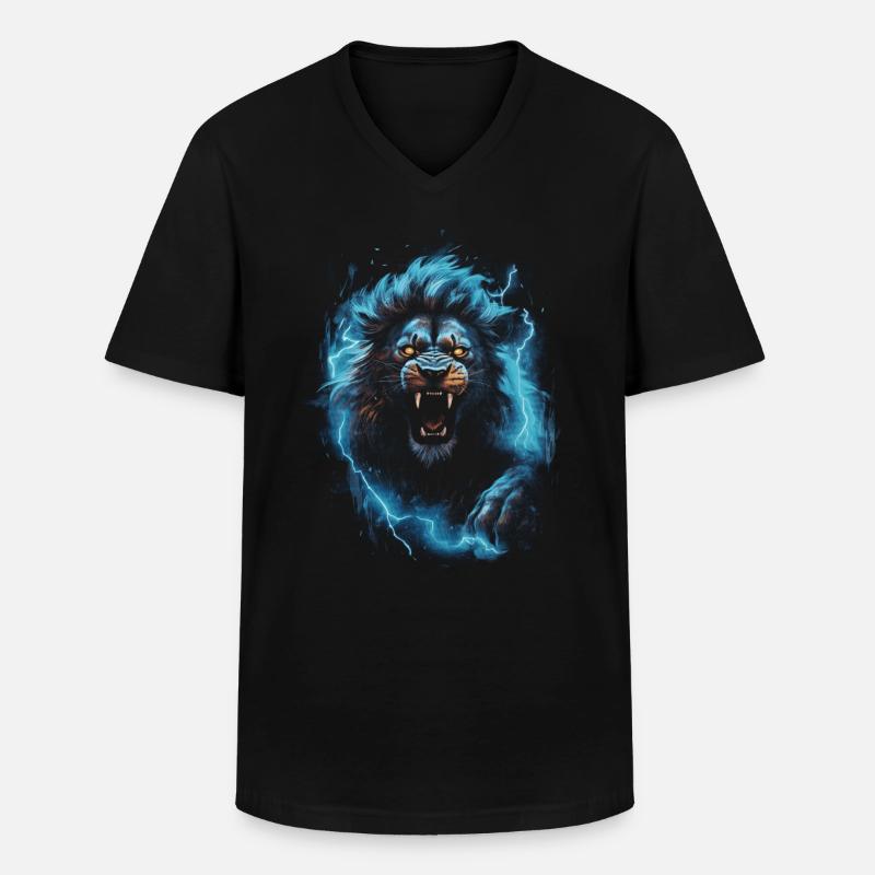 Löwe Feuer Blau Männlich - Männer-T-Shirt mit V-Ausschnitt - Schwarz