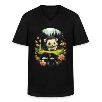 Kawaii Landschaft Tier Igel - Männer-T-Shirt mit V-Ausschnitt - Schwarz - Vorne - AI Model Male 178 dark (178cm)