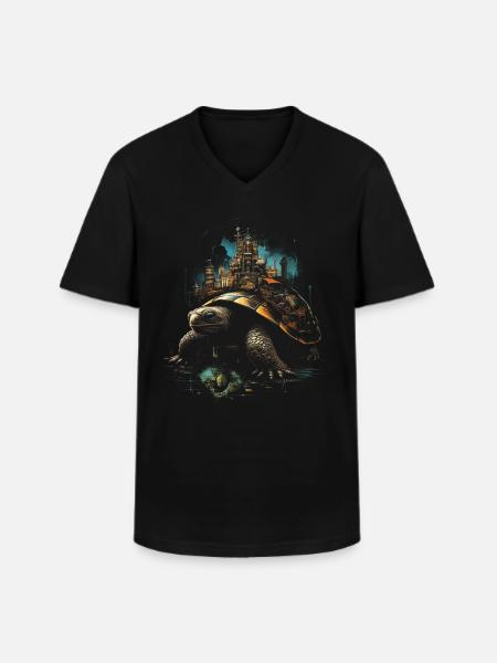 Steampunk Fantasy City Turtle - Men's V-Neck T-Shirt - black