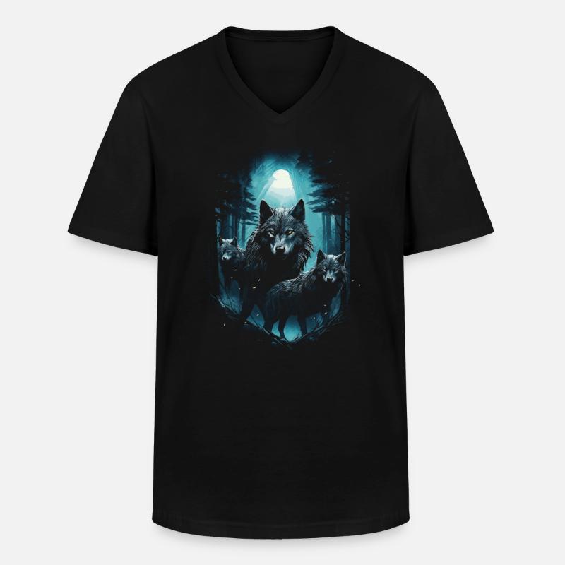 Dunkle Kunst Wolf Wald Mythisch - Männer-T-Shirt mit V-Ausschnitt - Schwarz