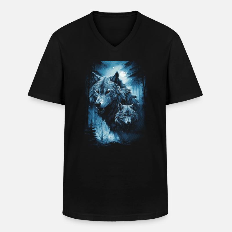 Dunkle Kunst Wolf Wald Mythisch - Männer-T-Shirt mit V-Ausschnitt - Schwarz