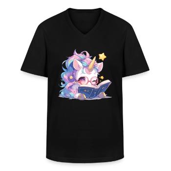 Licorne Kawaii Japonais - T-shirt col V Homme - noir - Devant - AI Model Male 178 dark (178cm)