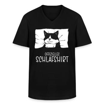 Offizielles Schlafshirt Katze Schlafanzug - Männer-T-Shirt mit V-Ausschnitt - Schwarz - Vorne - AI Model Male 178 dark (178cm)