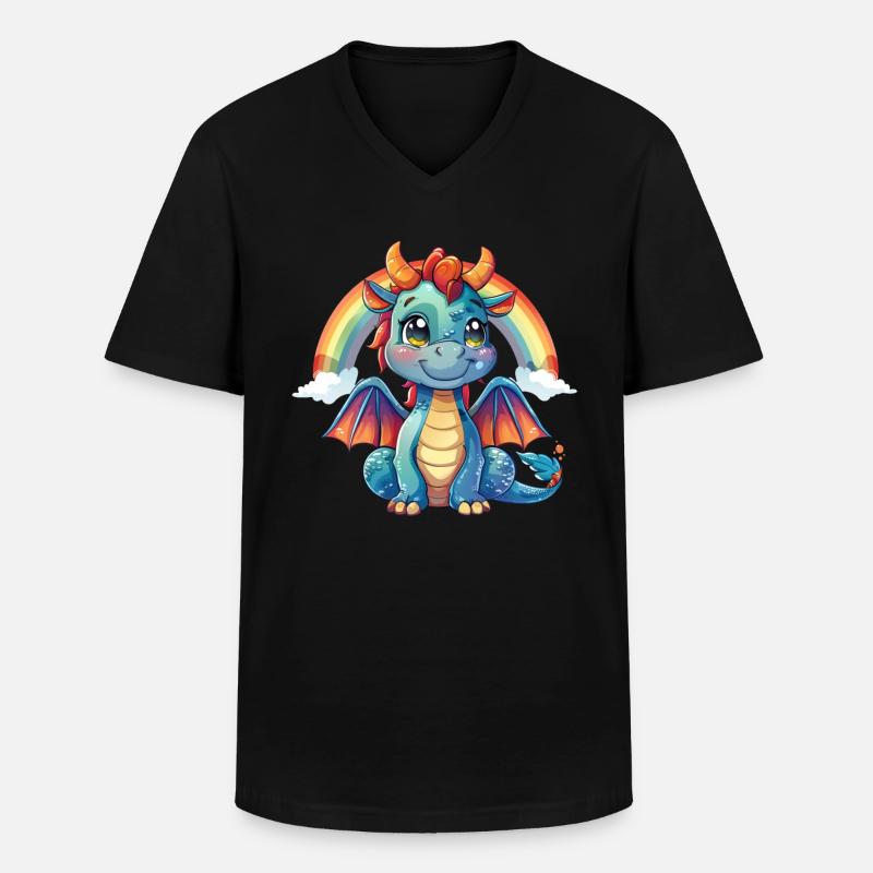 Drache Regenbogen Kawaii Drache Kinder - Männer-T-Shirt mit V-Ausschnitt - Schwarz