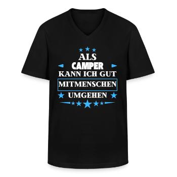 Dealing with fellow human beings as campers. - Men's V-Neck T-Shirt - black - Front - AI Model Male 178 dark (178cm)
