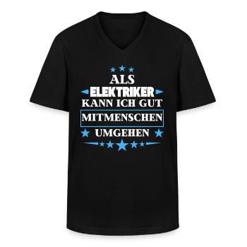 As electricians, they deal with fellow human beings. - Men's V-Neck T-Shirt - black - Front - AI Model Male 178 dark (178cm)