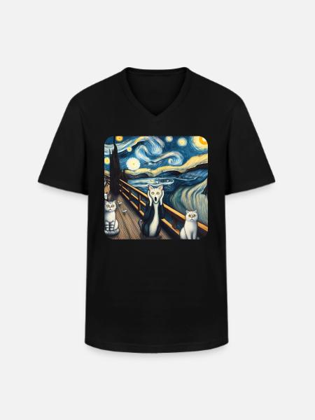 Kattemaleri, kunst, katteejer - Klassisk herre T-shirt med V-udskæring - sort