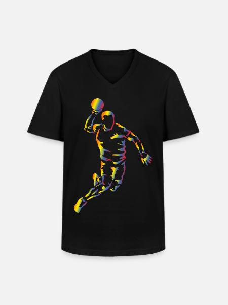Lebendige Handballsilhouette im Regenbogen - Männer-T-Shirt mit V-Ausschnitt - Schwarz