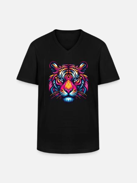 Tiger Gesicht, Bunte Tierkunst, Tiger - Männer-T-Shirt mit V-Ausschnitt - Schwarz