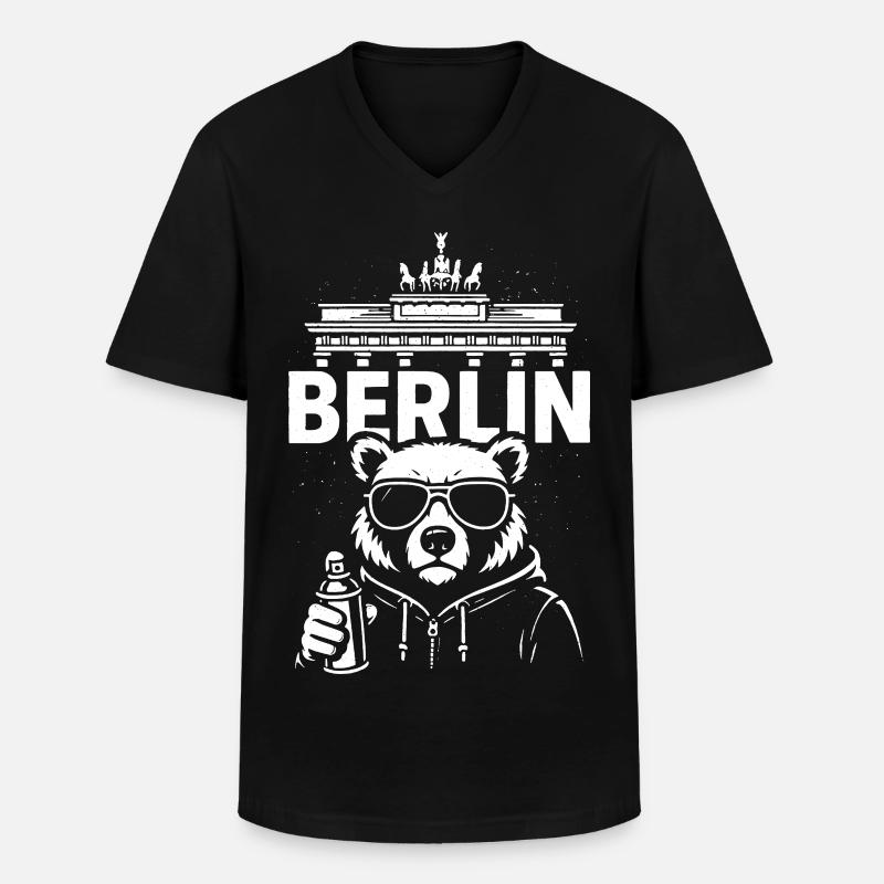 Urban Bear Berlin - Männer-T-Shirt mit V-Ausschnitt - Schwarz