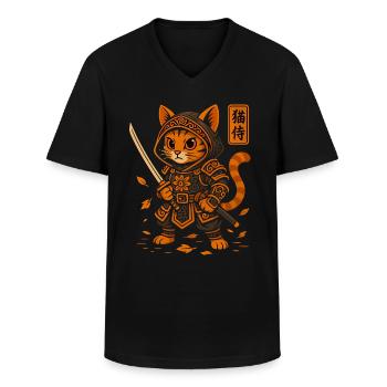 Samurai Katze - Männer-T-Shirt mit V-Ausschnitt - Schwarz - Vorne - AI Model Male 178 dark (178cm)