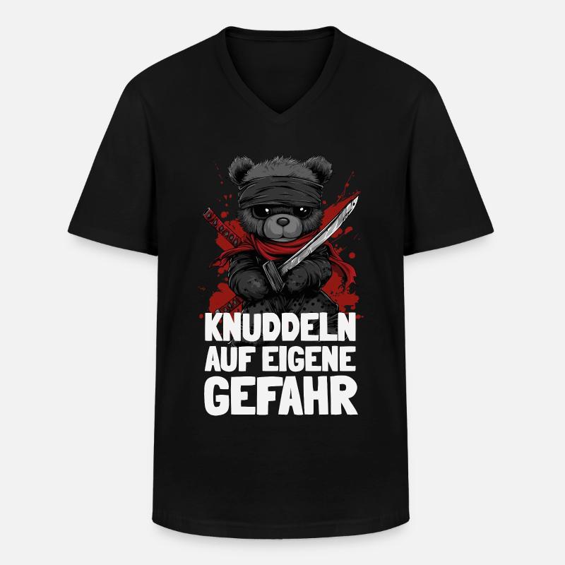 Ninja Teddy mit frechem Spruch - Männer-T-Shirt mit V-Ausschnitt - Schwarz