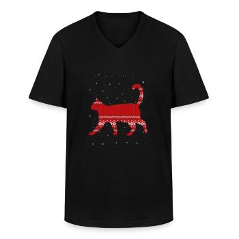 Chat de Noël avec motif de Noël - T-shirt col V Homme - noir - Devant - AI Model Male 178 dark (178cm)