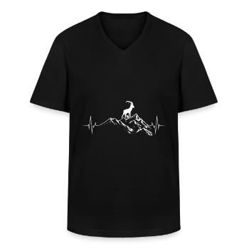 Herzschlag Berge und Steinbock - (B.w) - Männer-T-Shirt mit V-Ausschnitt - Schwarz - Vorne - AI Model Male 178 dark (178cm)