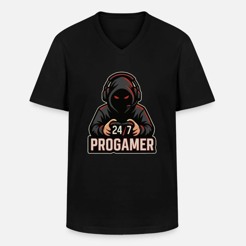 24/7 Allzeit Gamer - Männer-T-Shirt mit V-Ausschnitt - Schwarz