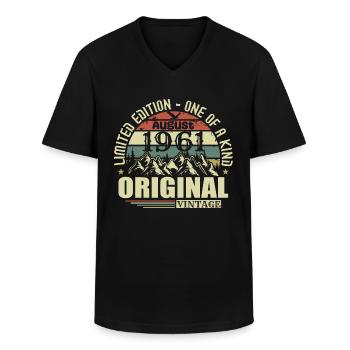 Août 1961 Anniversaire Août 1961 Millésime Août - T-shirt col V Homme - noir - Devant - AI Model Male 178 dark (178cm)