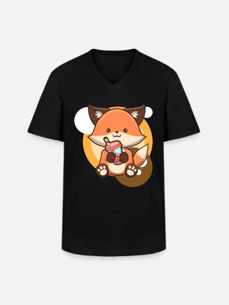 Fox and Bubble Tea - Men's V-Neck T-Shirt - black