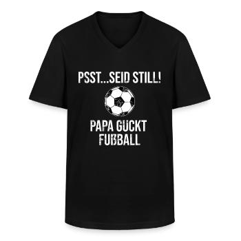 Football Saying - Be Quiet Daddy Watches Football - Men's V-Neck T-Shirt - black - Front - AI Model Male 178 dark (178cm)