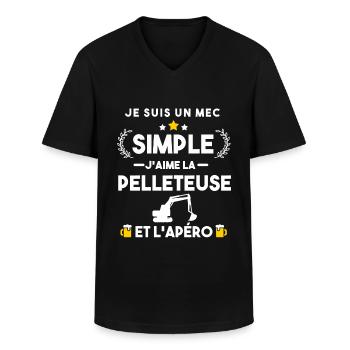 pelleteuse et apéro humour cadeau.png - T-shirt col V Homme - noir - Devant - AI Model Male 178 dark (178cm)