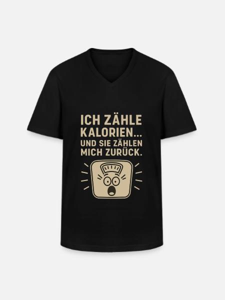 Kalorienzähler Waage Spruchshirt - Männer-T-Shirt mit V-Ausschnitt - Schwarz