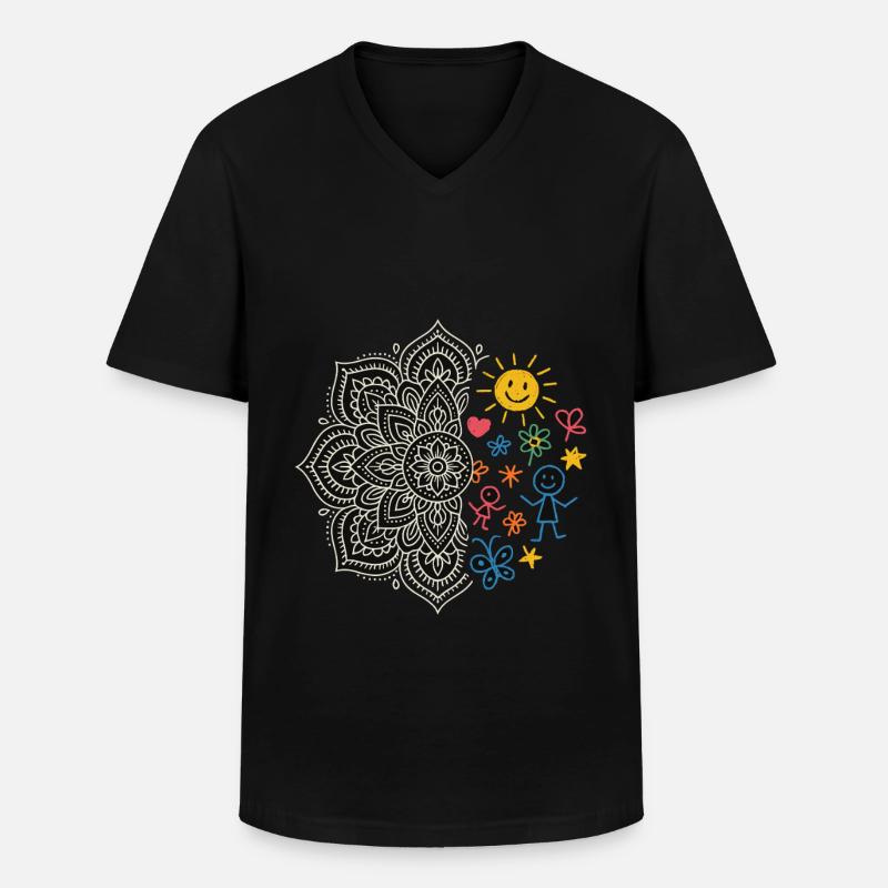 Mandala & Kinder-Doodles - Männer-T-Shirt mit V-Ausschnitt - Schwarz