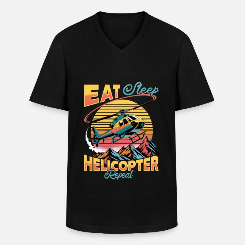 Helicopter funny Pilot - Männer-T-Shirt mit V-Ausschnitt - Schwarz