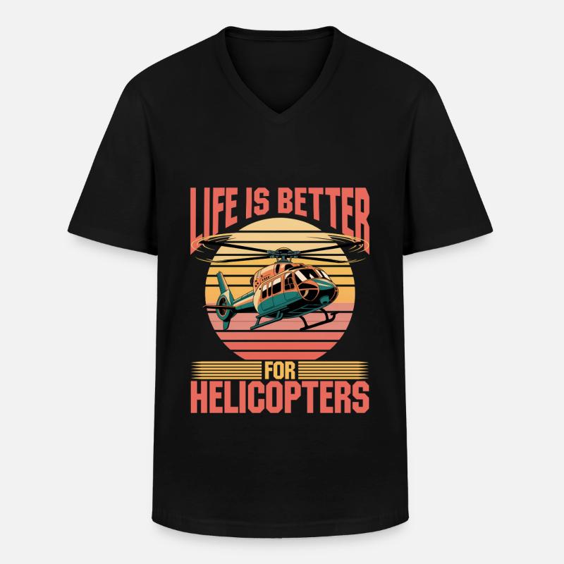 Helicopter funny Pilot - Männer-T-Shirt mit V-Ausschnitt - Schwarz
