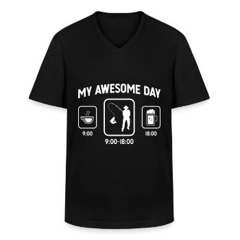 My great day - Beer - Fishing - - Men's V-Neck T-Shirt - black - Front - AI Model Male 178 dark (178cm)