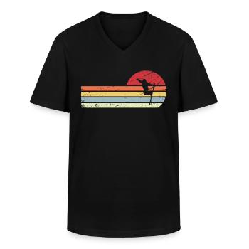 Sol- och retrolinjer - Skidåkning - - T-shirt med V-ringning herr - svart - Fram - AI Model Male 178 dark (178cm)