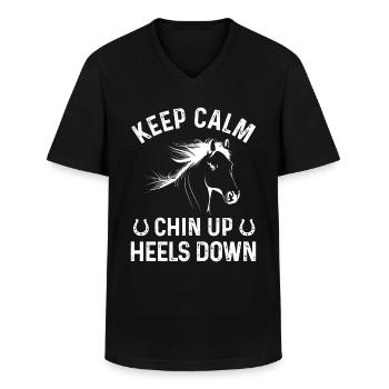 Restez calme Menton talons hauts vers le bas - T-shirt col V Homme - noir - Devant - AI Model Male 178 dark (178cm)