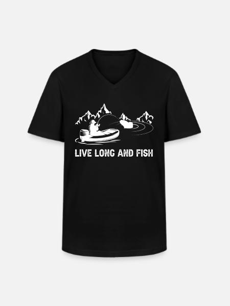 Live long and fish - - Men's V-Neck T-Shirt - black